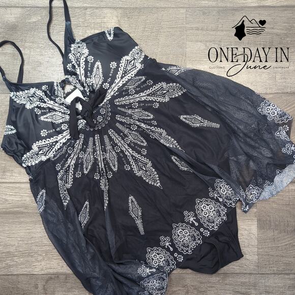 Zando Keyhole Mesh One Piece Swimsuit Size XL - Picture 3 of 6